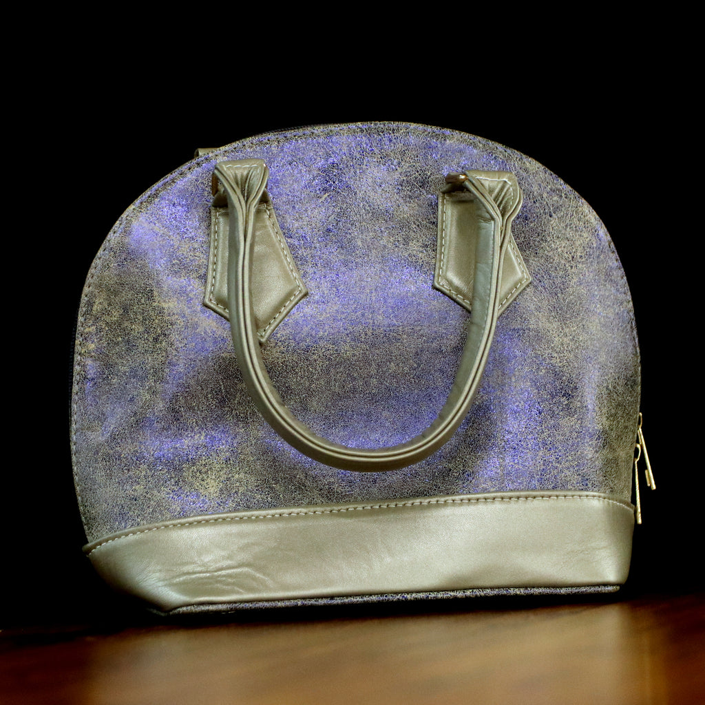 Lustrous Metallic Bronze & Purple Dome Leather Handbag