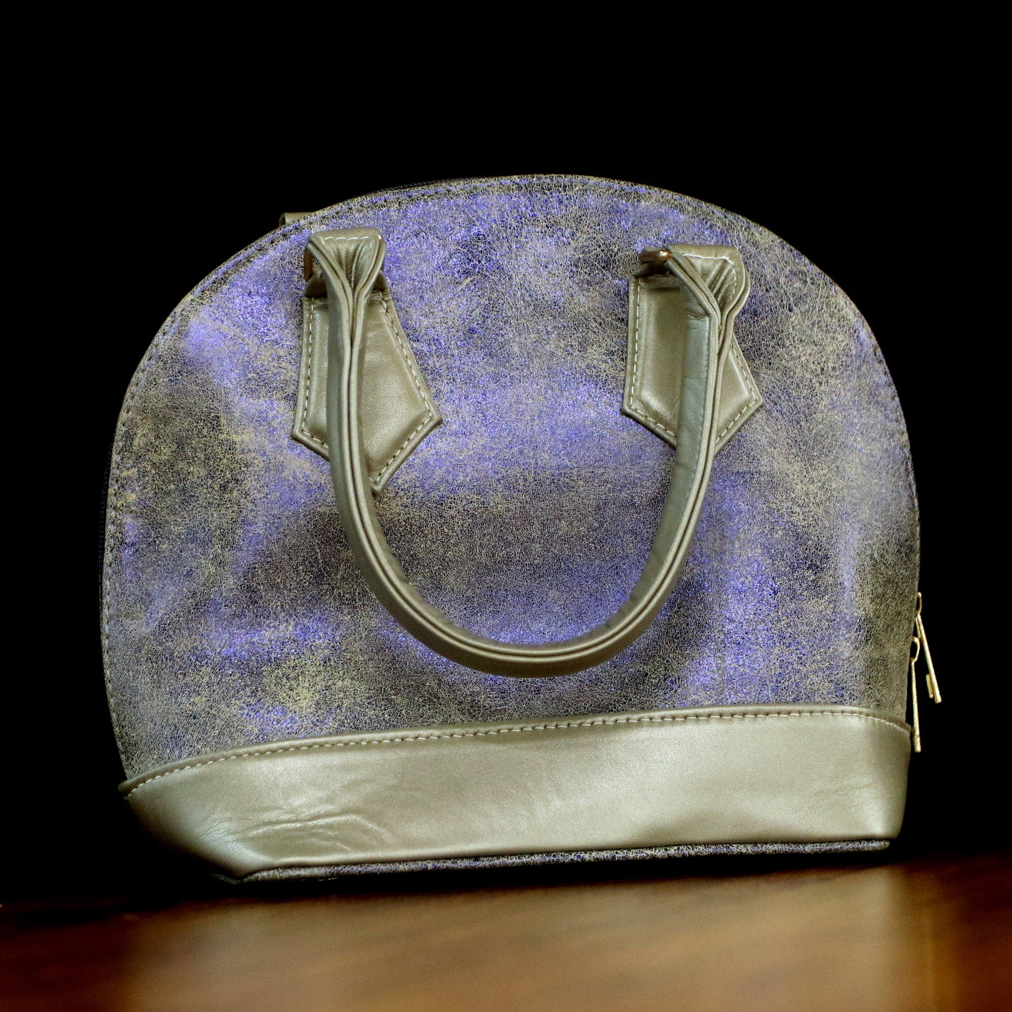Lustrous Metallic Bronze & Purple Dome Leather Handbag