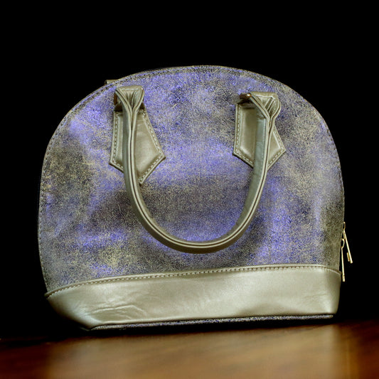Lustrous Metallic Bronze & Purple Dome Leather Handbag
