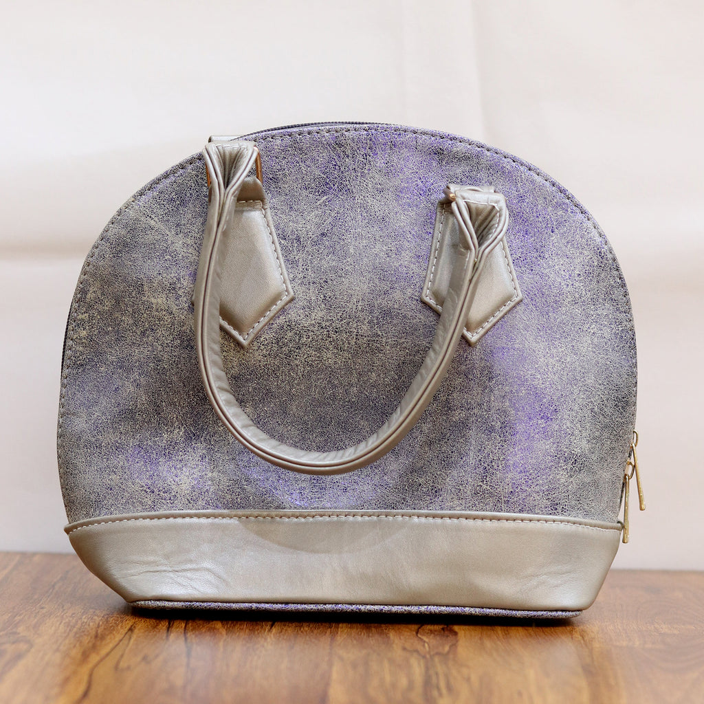 Lustrous Metallic Bronze & Purple Dome Leather Handbag