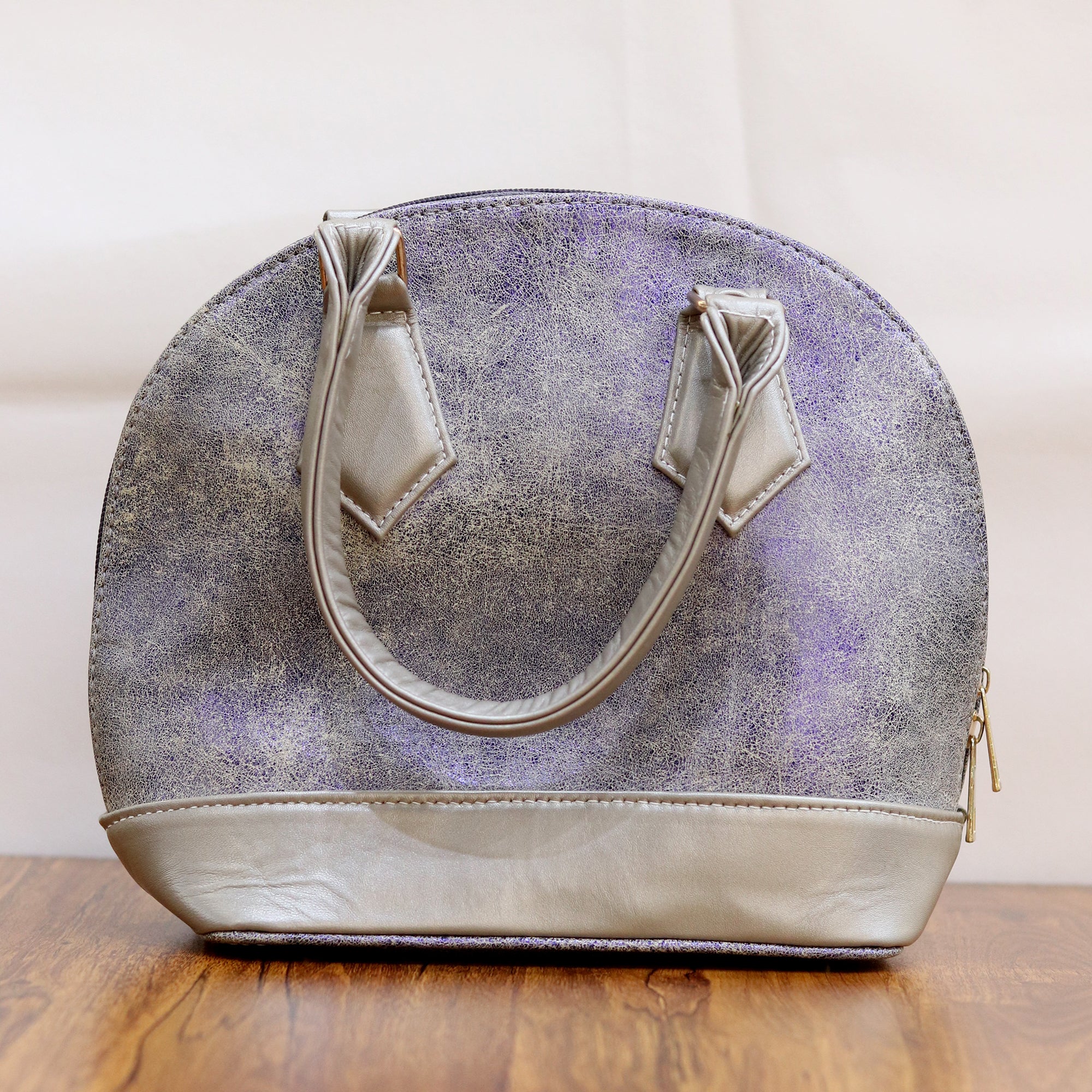 Lustrous Metallic Bronze & Purple Dome Leather Handbag