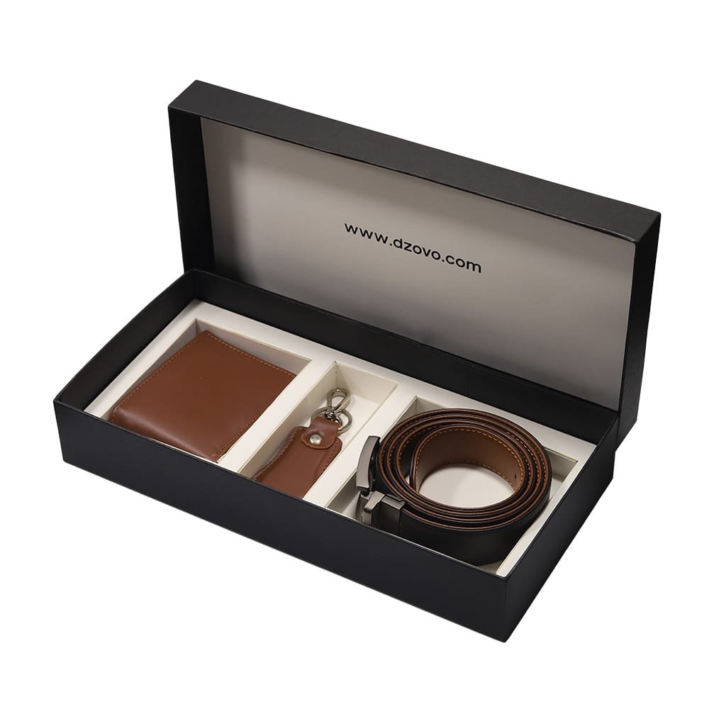 Handmade Leather 3 Piece Set: Wallet, Keychain Belt