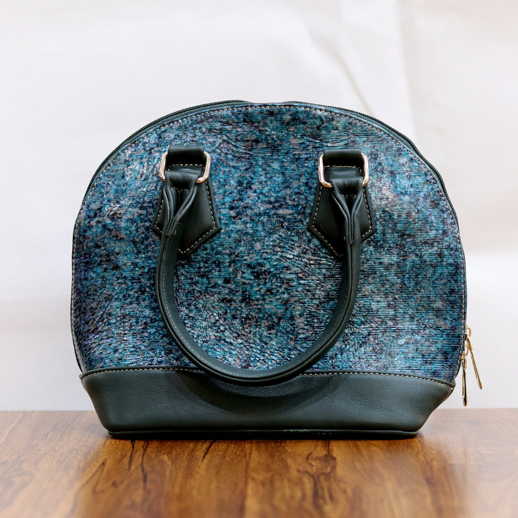 Oceanic Teal & Black Textures Dome Leather Handbag
