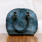 Oceanic Teal & Black Textures Dome Leather Handbag