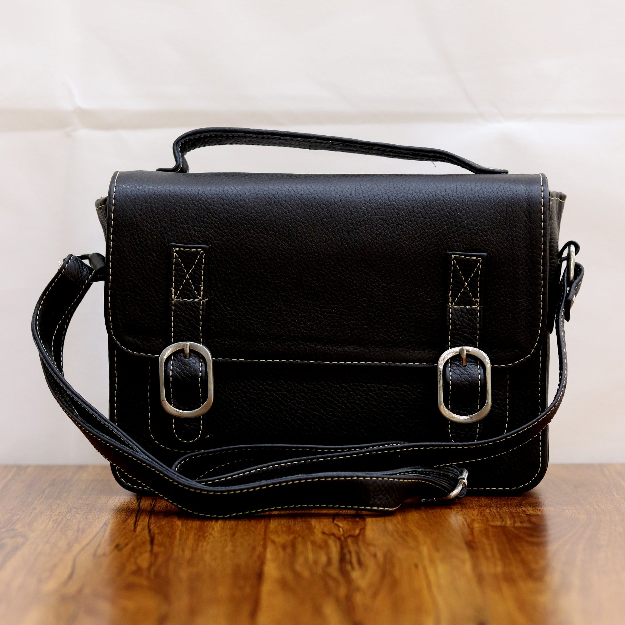 Vintage Buckle Messenger Leather Bag