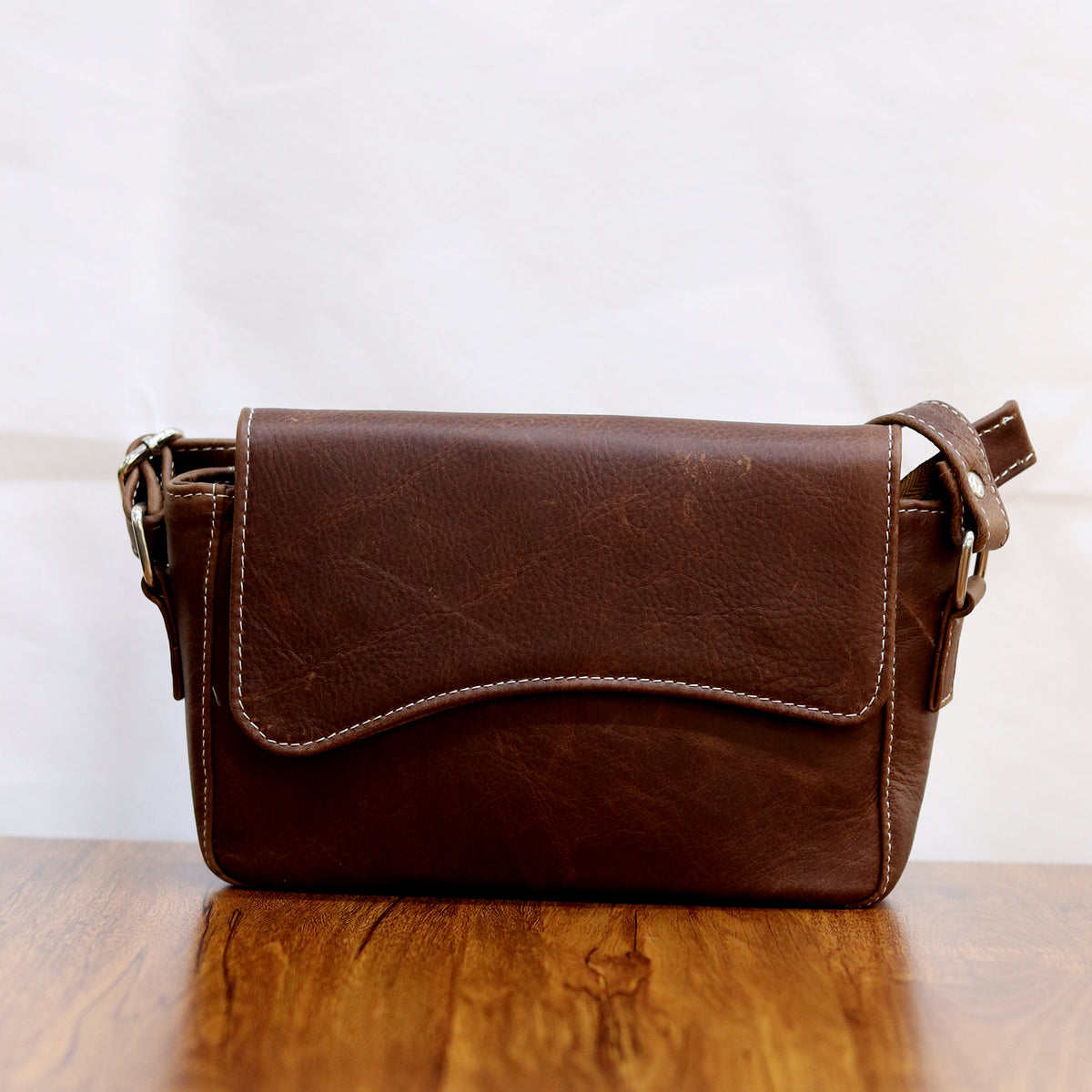 Wavy Flap Crossbody Leather Bag