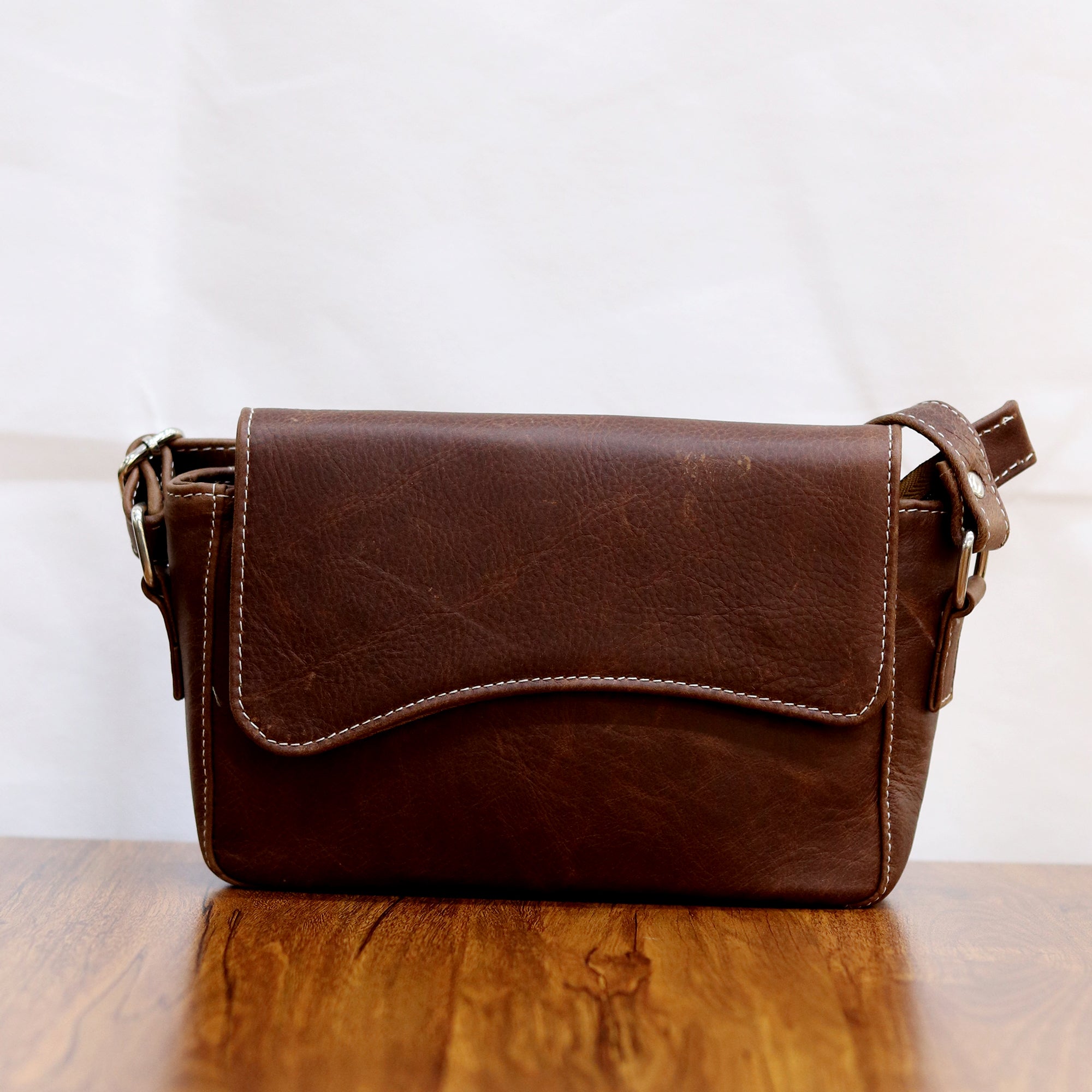 Wavy Flap Crossbody Leather Bag