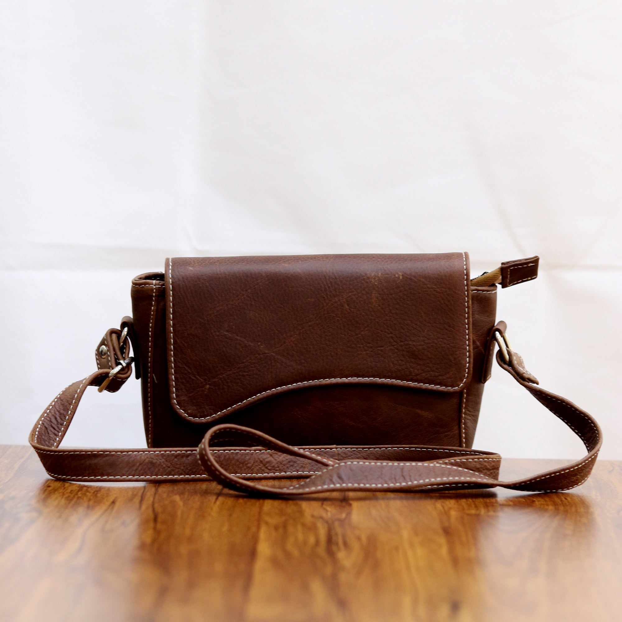 Wavy Flap Crossbody Leather Bag
