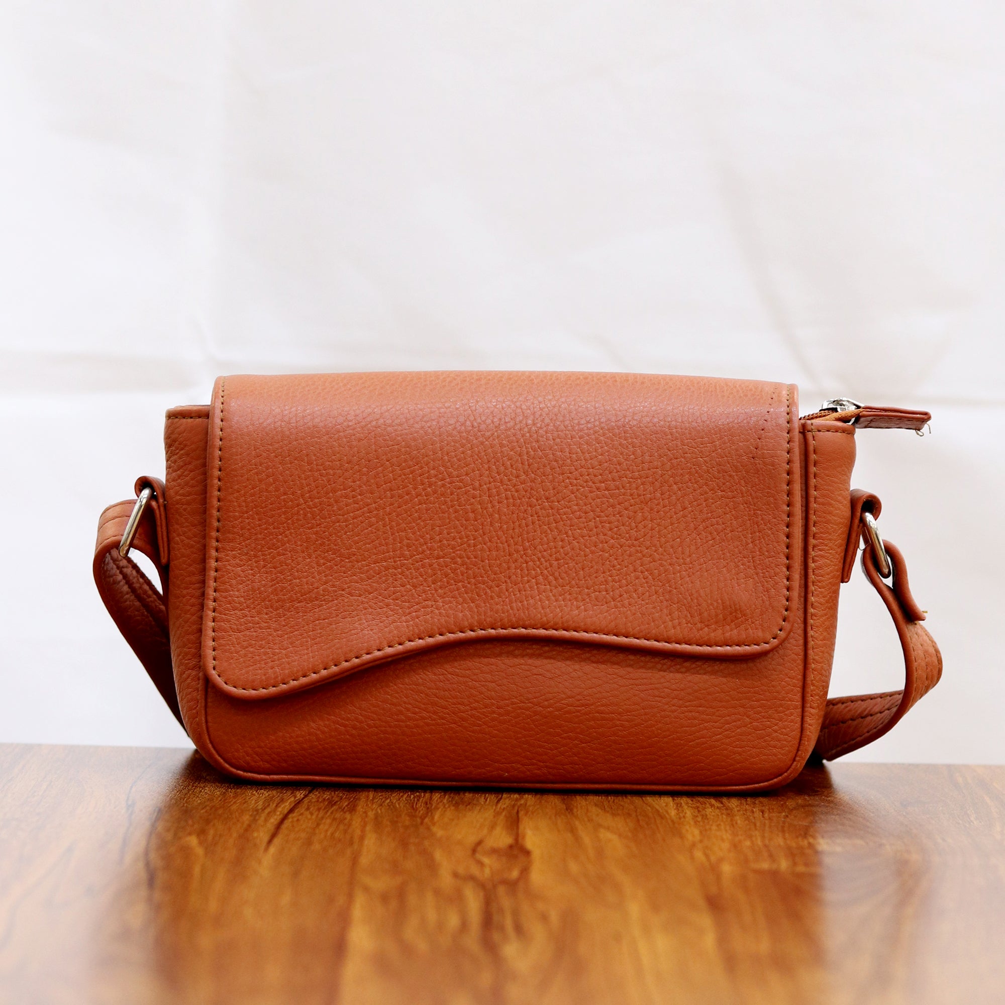 Wavy Flap Crossbody Leather Bag