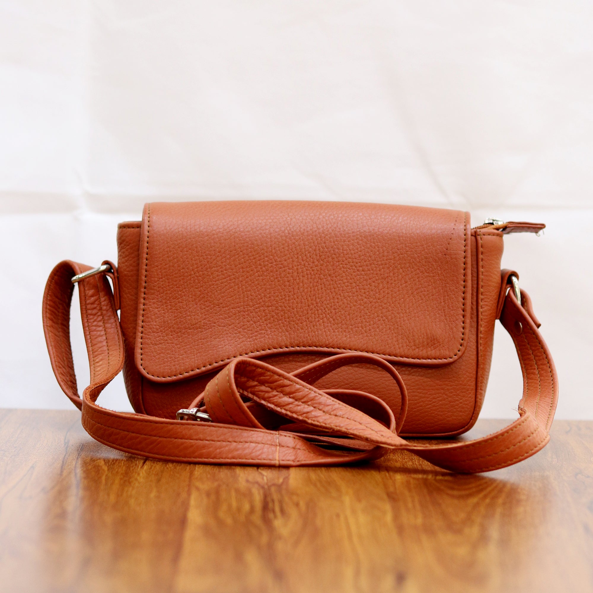 Wavy Flap Crossbody Leather Bag