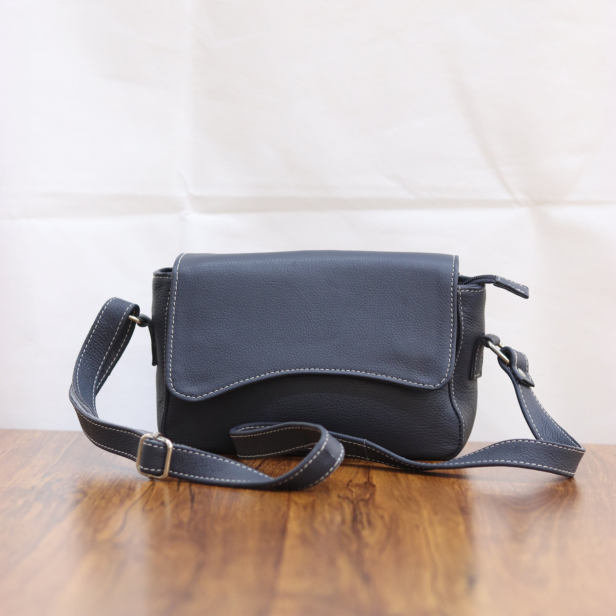 Wavy Flap Crossbody Leather Bag