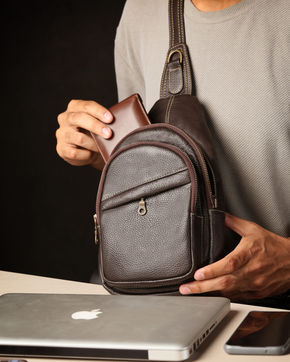 Prestige Cross Body Bag - Dark Brown - Image 2