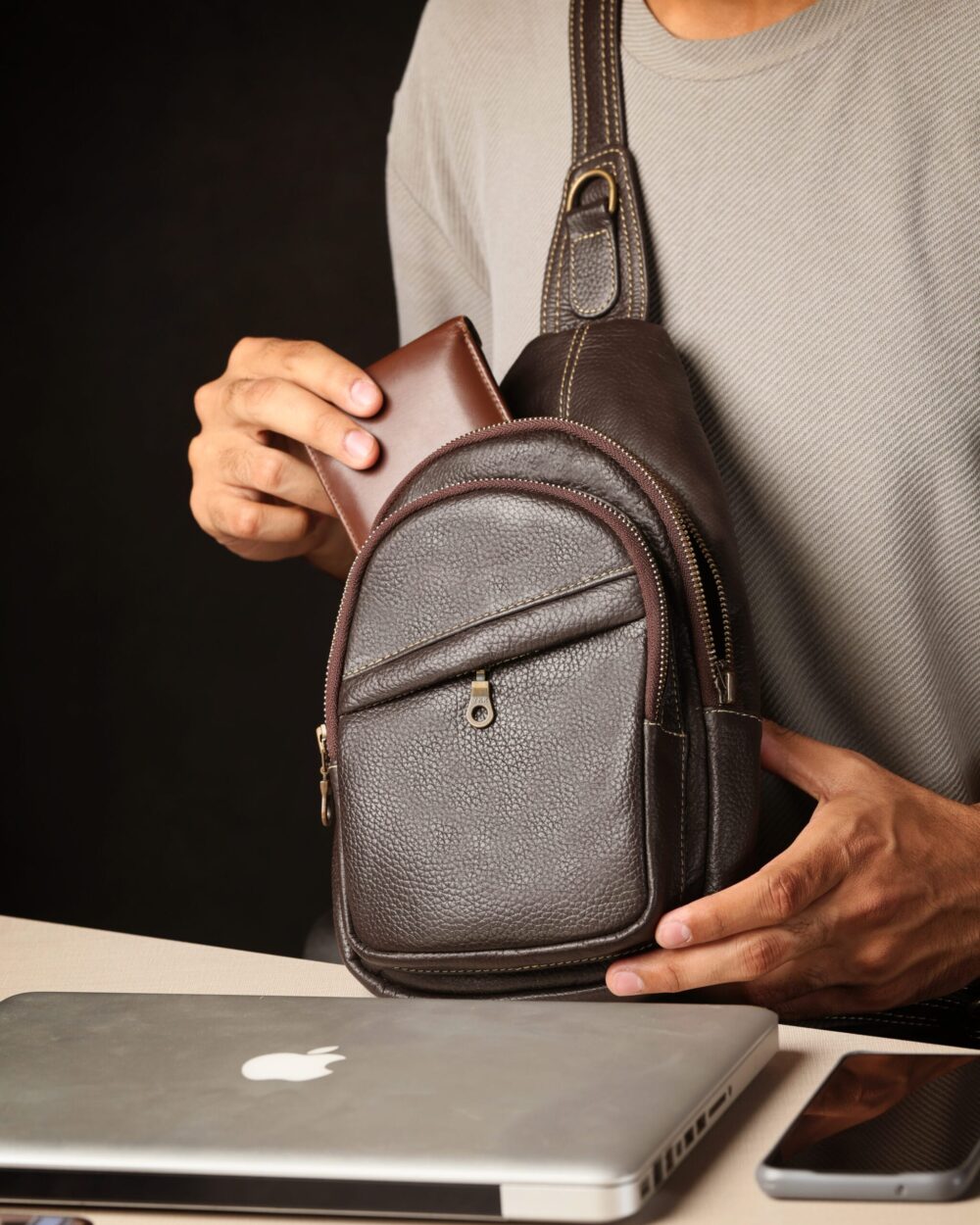 Prestige Cross Body Bag - Dark Brown - Image 2