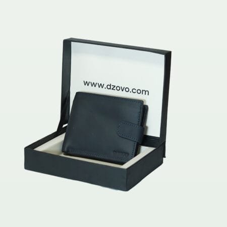 SecureSnap Leather Wallet with Button - Navy